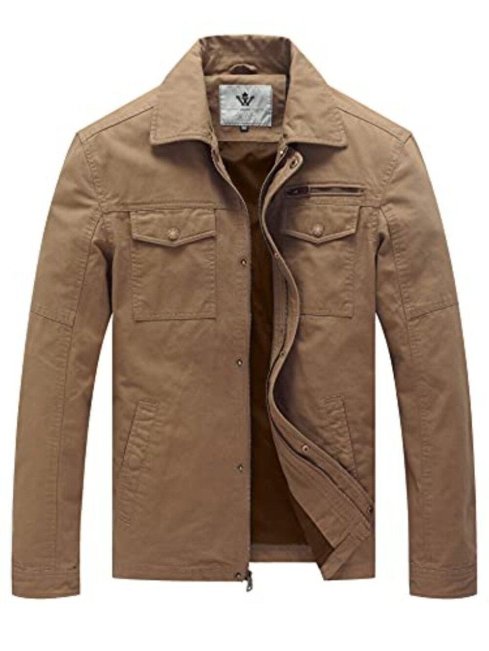 Men's Cotton Military Lapel Jacket with 6 Pockets, Windproof Double Closure